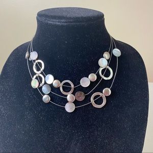 Cookie Lee silver circles, three-strand wire necklace, choker length